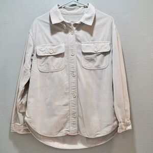 American EagleCorduroy Button Down Shirt Cream Neutral Utility Pocket Top Size S